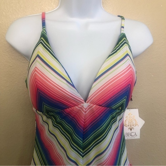 Becca by Rebecca Virtue Santa Catarina Abigail Chevron Tassels One-Piece Size L - Picture 3 of 16